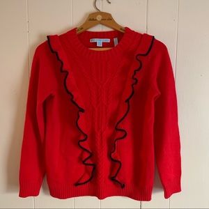 Draper James cableknit front sweater with ruffles